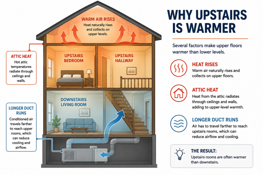 graphic showing how air flow works throughout a home, leading to temperature differences